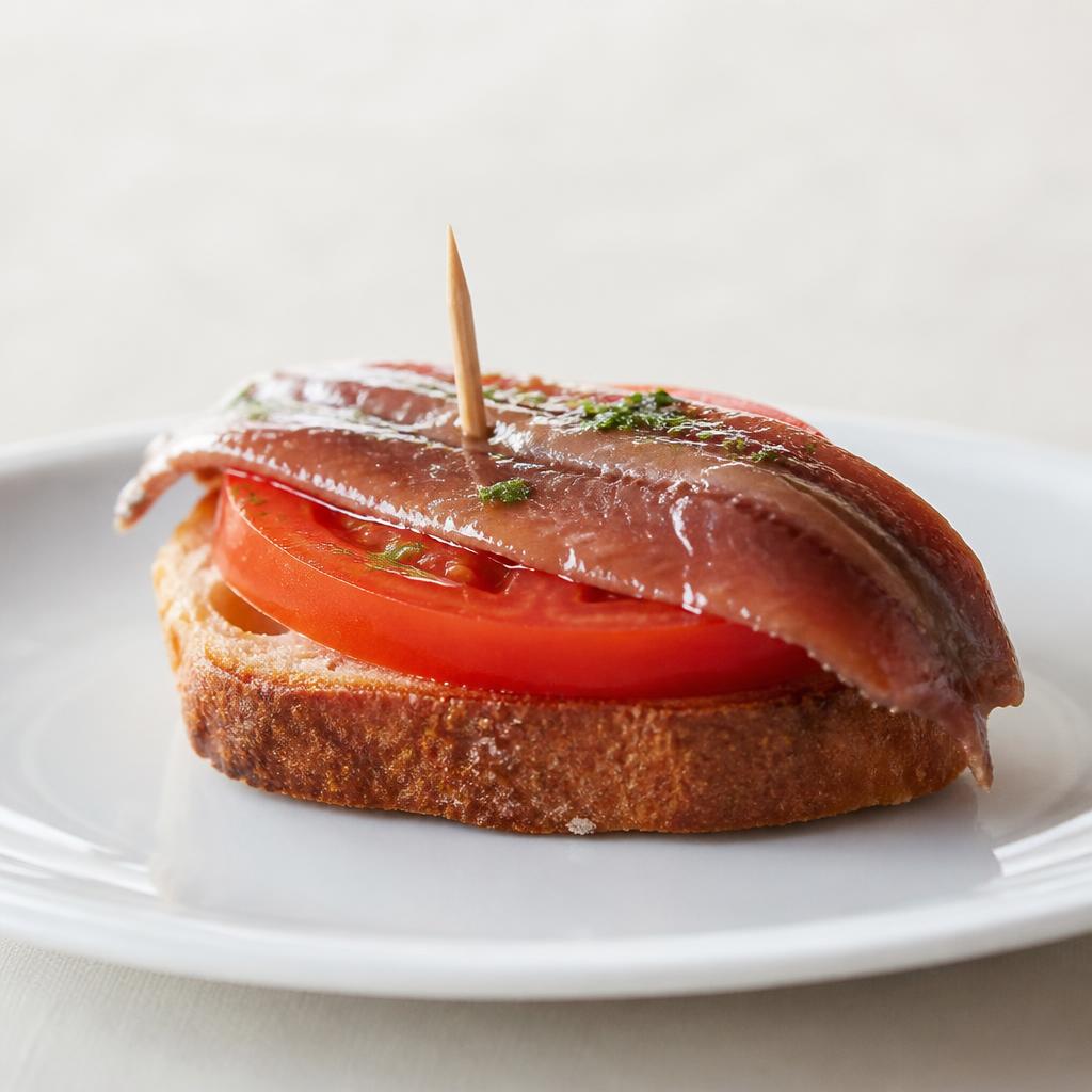 Anchoa del Cantábrico sobre tomate de Toloño en Vitoria