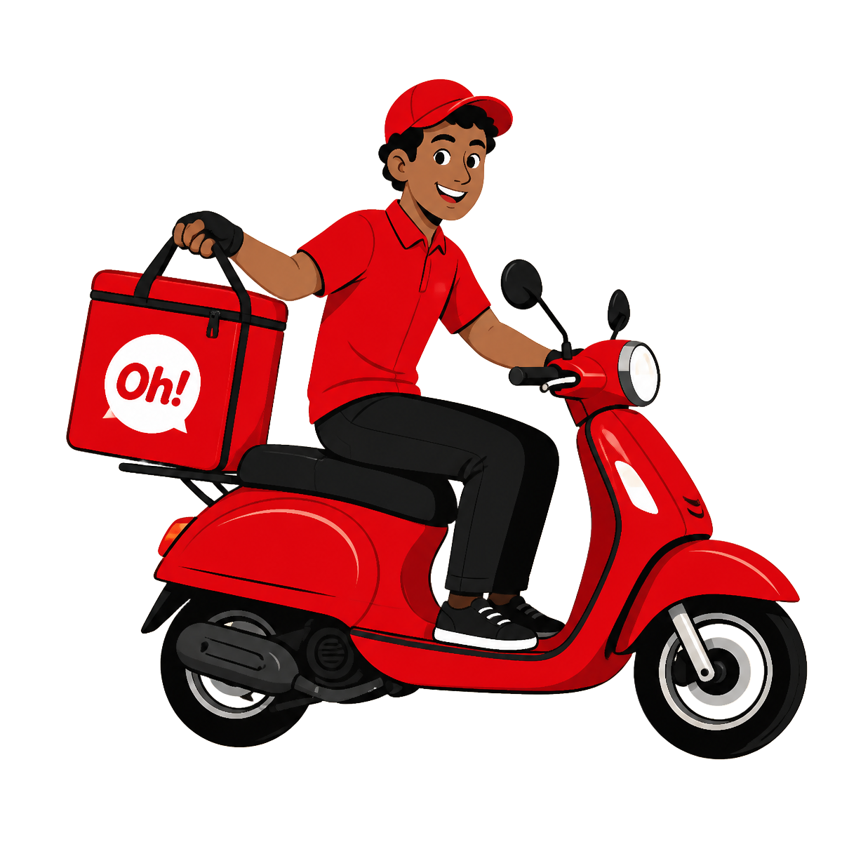 Repartidor de Oh! READY en moto roja